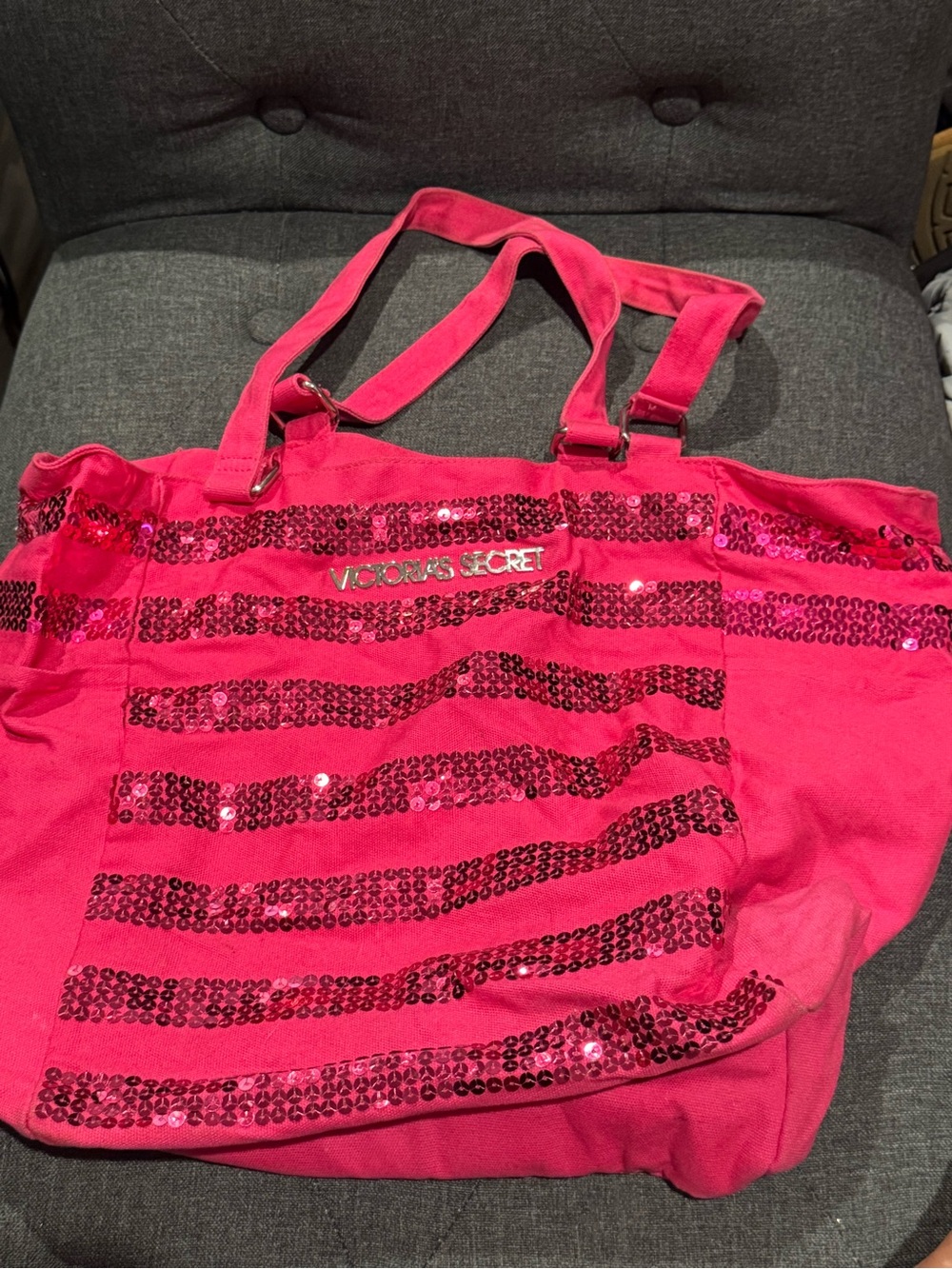 Victoria's Secret Hot Pink Sequin Stripe Tote